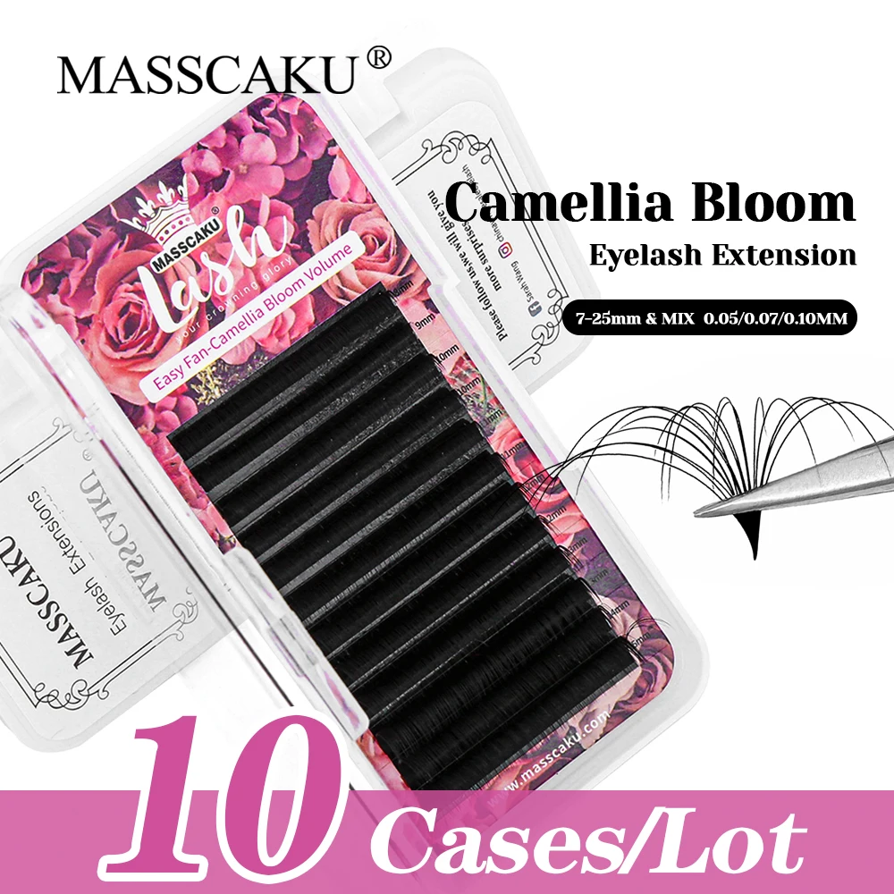 

MASSCAKU 10cases/lot 8-20mm and Mix Size Handmade 1 Second Blooming Eyelashes Lightweight Easy Fanning Eyelash Makeup Tools