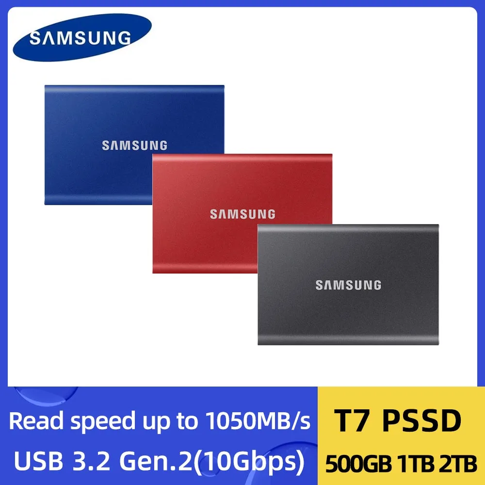 

Original Samsung Portable SSD T7 500GB 1TB 2TB External Hard Drive USB 3.2 Gen 2 Type-C Solid State Drive for Laptop Desktop