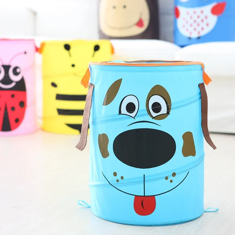 Foldable Toys Storage Basket Cute Cartoon Plush Doll Storage Bucket Dirty Clothes Basket With Dust Cover