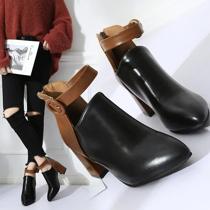 

New Large Size Women's Autumn Boots Women's Ankle Boots European and American Mid-heel Back Zipper Chelsea Boots Women's Boots