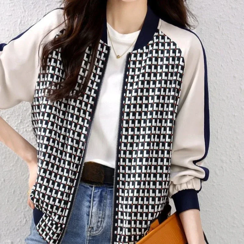 Splicing Female Baseball Aviator Coats New in Lattice Korean Reviews Clothes Women's Bomber Jackets High Quality Casual Lined