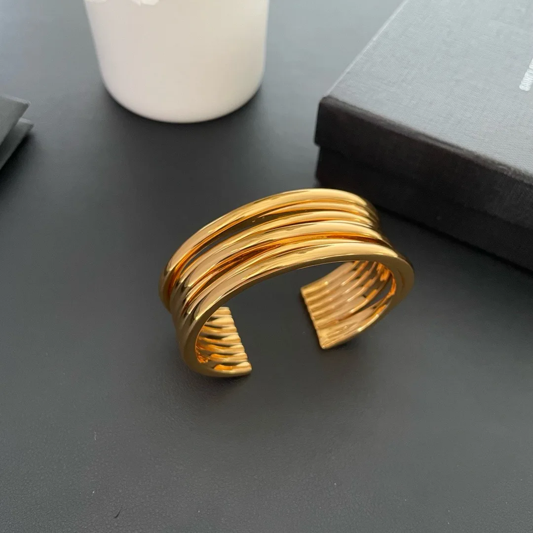 

Simple and fashionable trend copper plated gold exaggerated multi-layer wide face open bangle for both men and women