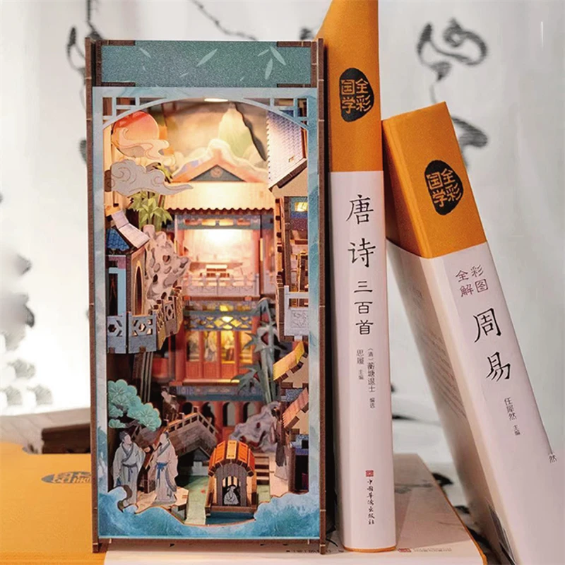 DIY Wooden Book Nook Figurines Miniatures Whispers of Nature Bookend with Light for Friends Birthday Gifts Home Decor Crafts