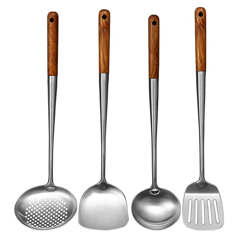 

Long Handle Stainless Steel Wok Spatula Kitchen Slotted Turner Rice Spoon Ladle Cooking Tools Utensil Set