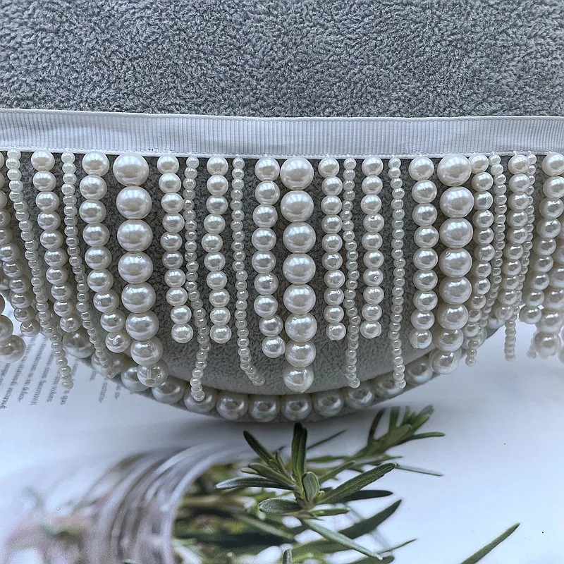 1Yard White Tassel Fringe Trim Hand Stitched Pearl Tassle Beaded Lace Ribbon Sewing Clothing Edge Curtain Pearl Pendant Tassels