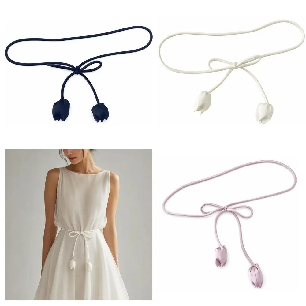 Stylish Cloth Tulip String Waist Belt Soft Fabric Tie Up Dress Belt High-End Handmade Waist Rope Dress Accessory