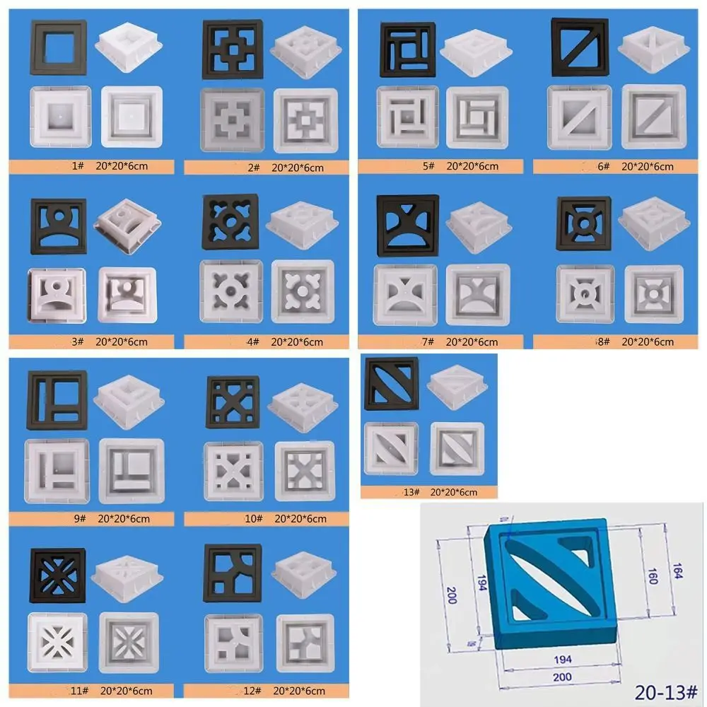 Plastic Hollow Brick Mold 20*20*6cm 3D Carving Wall Brick Mould Square Anti-Slip Cement Antique Brick Mold Flower Fence