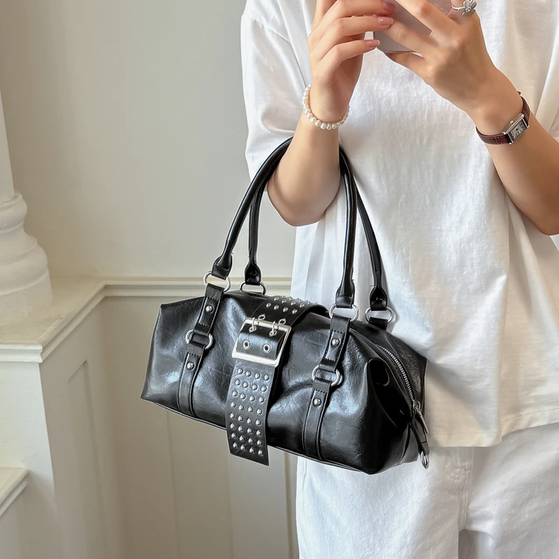 Y2k Punk Style Rivet Belt Buckle HandBag Hot Girl Motorcycle Bag Bolsa Female Minimalist Vintage Shoulder Bag 2026 Sac A Main