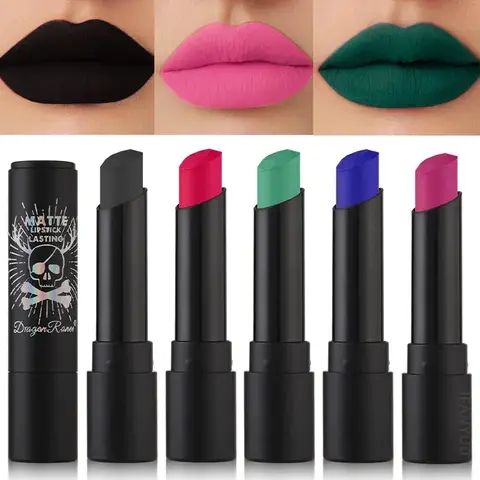 New 12 Colors Matte Lipsticks Waterproof Pink Black Blue Velvet Lipstick Long Lasting Makeup Lip Stick Halloween Cosmetics NEW