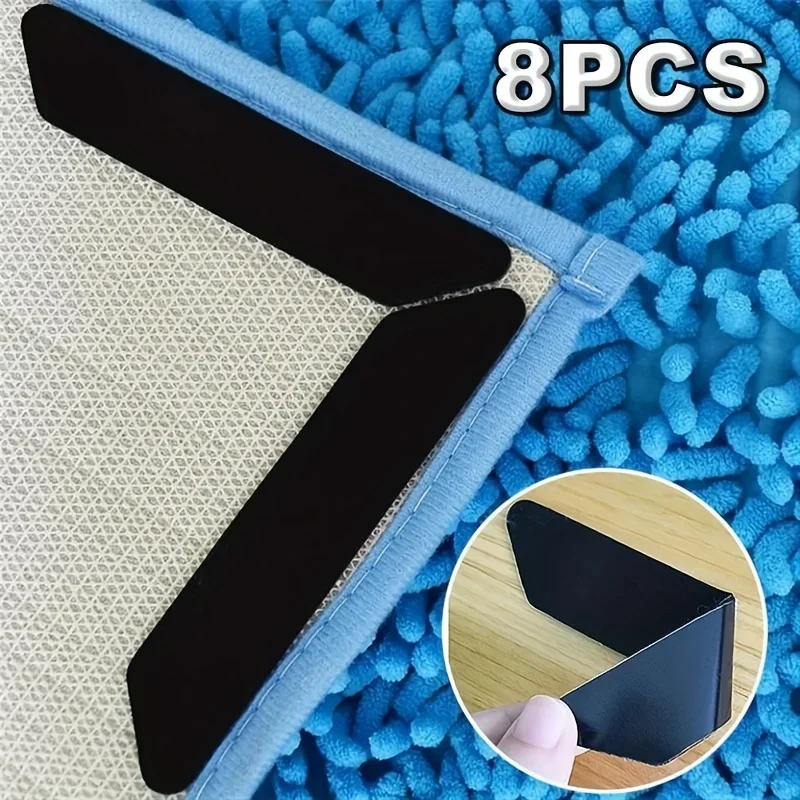 

16/8pcs Carpet Non-slip Sticker Reusable Washable Anti Curling Carpet Patch Fixed Stickers Floor Rug Mat Tape Gripper Corner Pad
