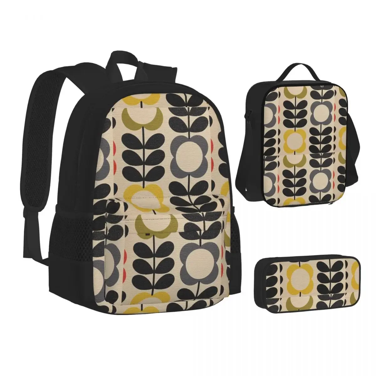 Mochila padrão A Life in Pattern para meninos e meninas, Mochilas escolares para estudantes, Saco de livros de desenho animado clássico, lancheira, saco de caneta, Orla Kiely, conjunto 3 pcs