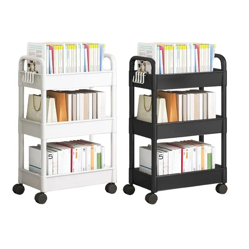 3 Tier Mobile Storage Rack Trolley Organizer With Wheels Plastic Kitchen Organizers Household Cart Mobile Trolley Bookshelf