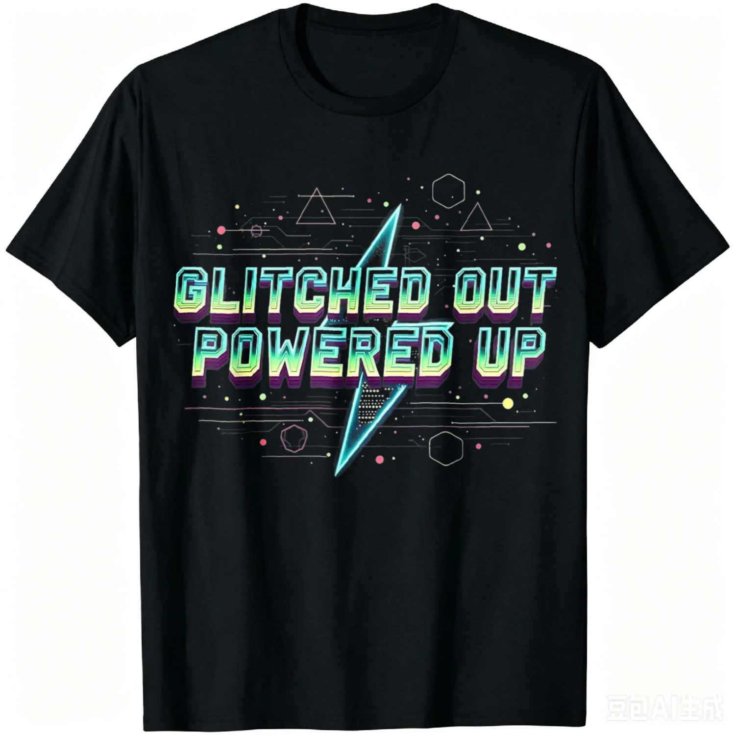 Y2K Glitched Out Powered Up Digital Nostalgia T-Shirt Mens Fashion Streetwear Personalized T-shirt Cotton Men's T-shirts