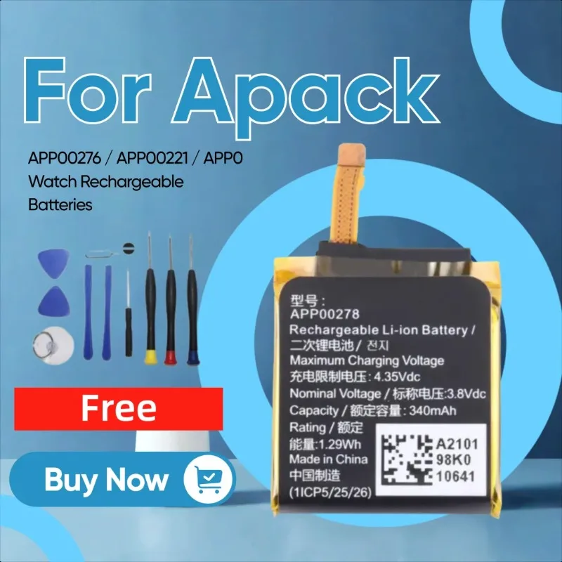 

Литий-ионная аккумуляторная батарея 3,8 В, 340 мАч для аккумуляторов для часов Apack APP00276/APP00221/APP0