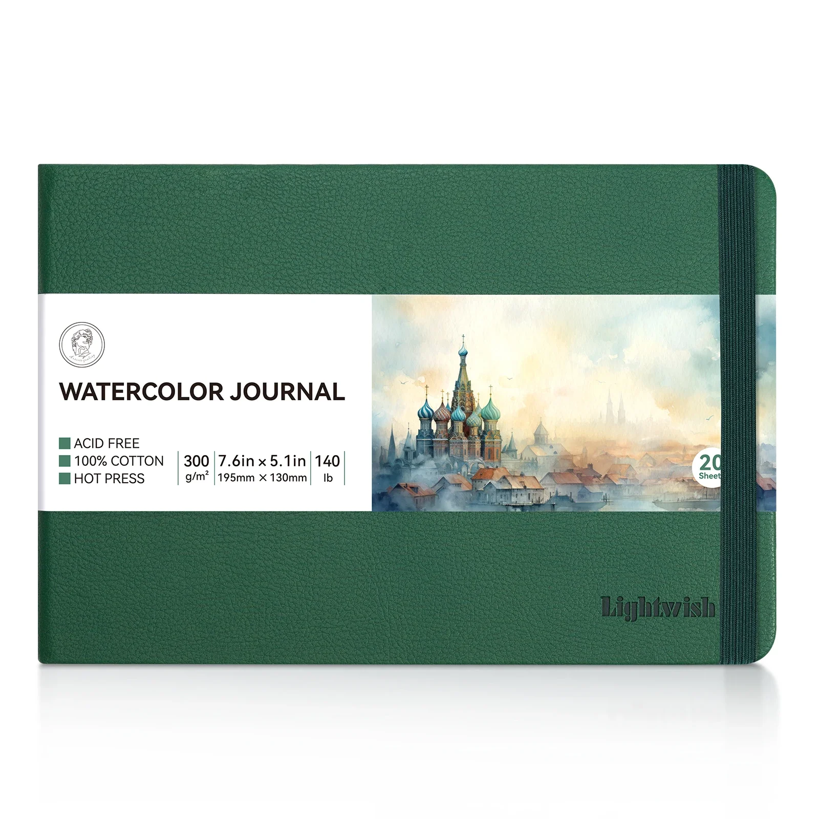 Lightwish Watercolor Journal, 100% Cotton Hot Press Art Supplies Watercolor Paper7.6” x 5.1”, 20 Sheets (140lb/300gsm), Acid-Fre