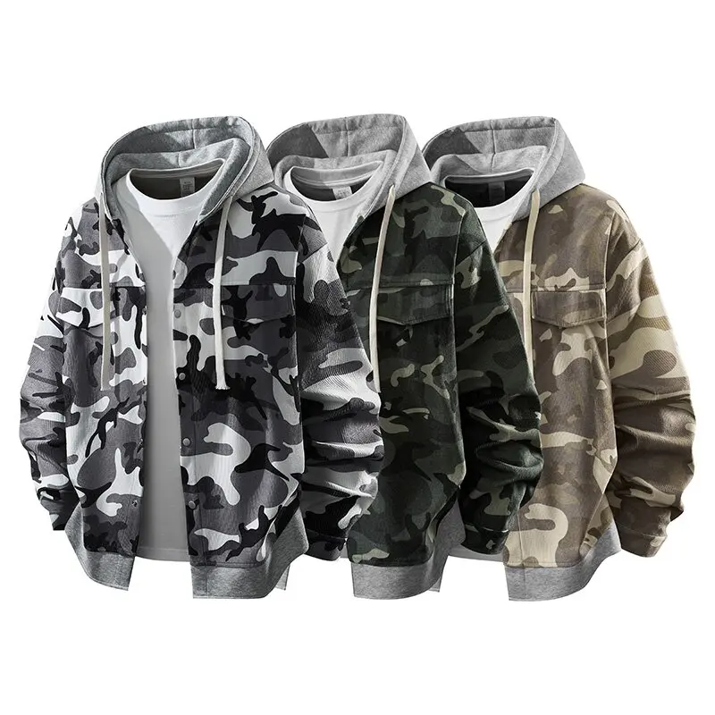 

Autumn and Spring New Fashion Trend Printed Hooded Workwear Jacket Men's Casual Loose Sports Plus Size High Quality Outerwear