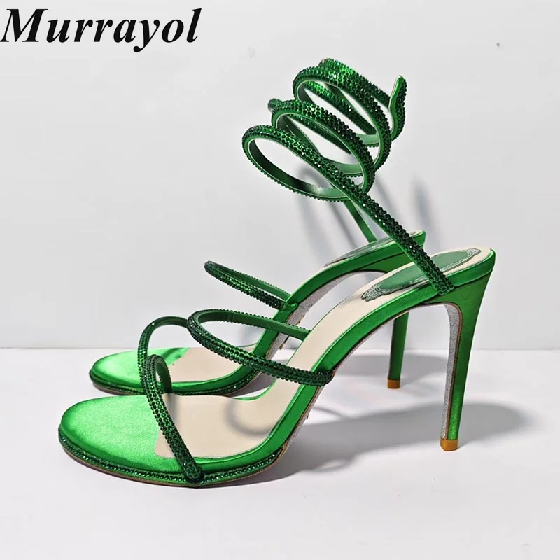 Bling Bling Rhinestone Snake Shaped Elastic Strap High Heel Sandals Women Glisten Crystal Sandalias Summer Banquet Dress Shoes