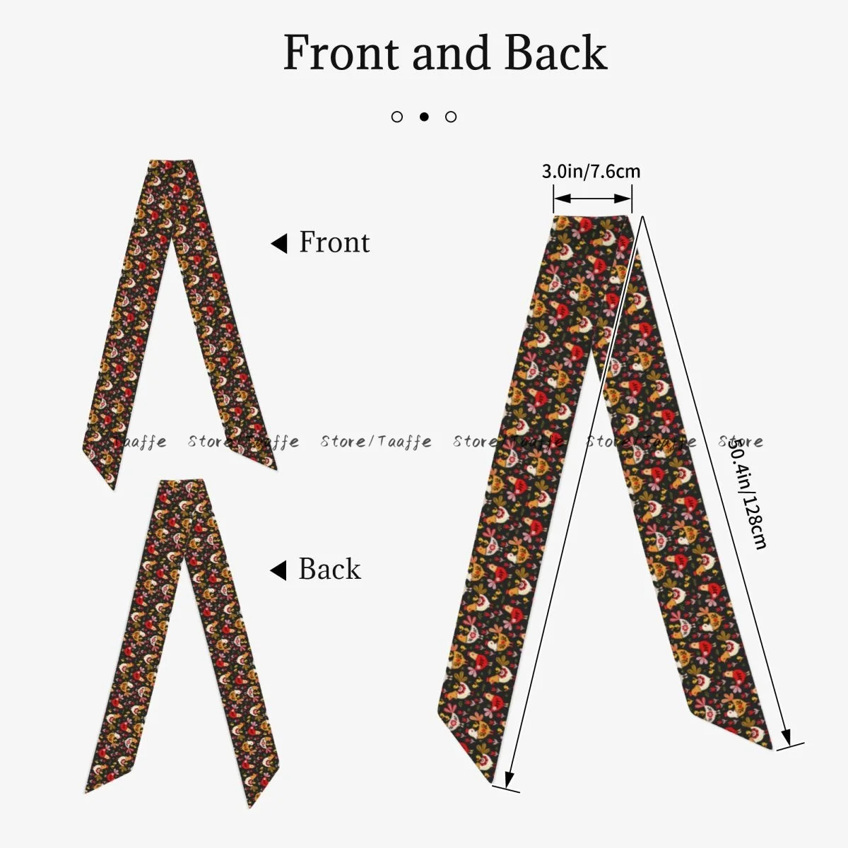 Fake Silk Scarf Women Hair Band Rooster Hens And Chickens Background Headdress Accessories Lady Scarf Ribbon Neck Ties for Bag