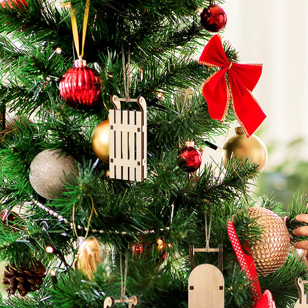 

15pcs Christmas Sleigh Ornament Miniature Wooden Sled Diy Craft Tabletop Decor Holiday Xmas Tree Decoration Sleigh Household