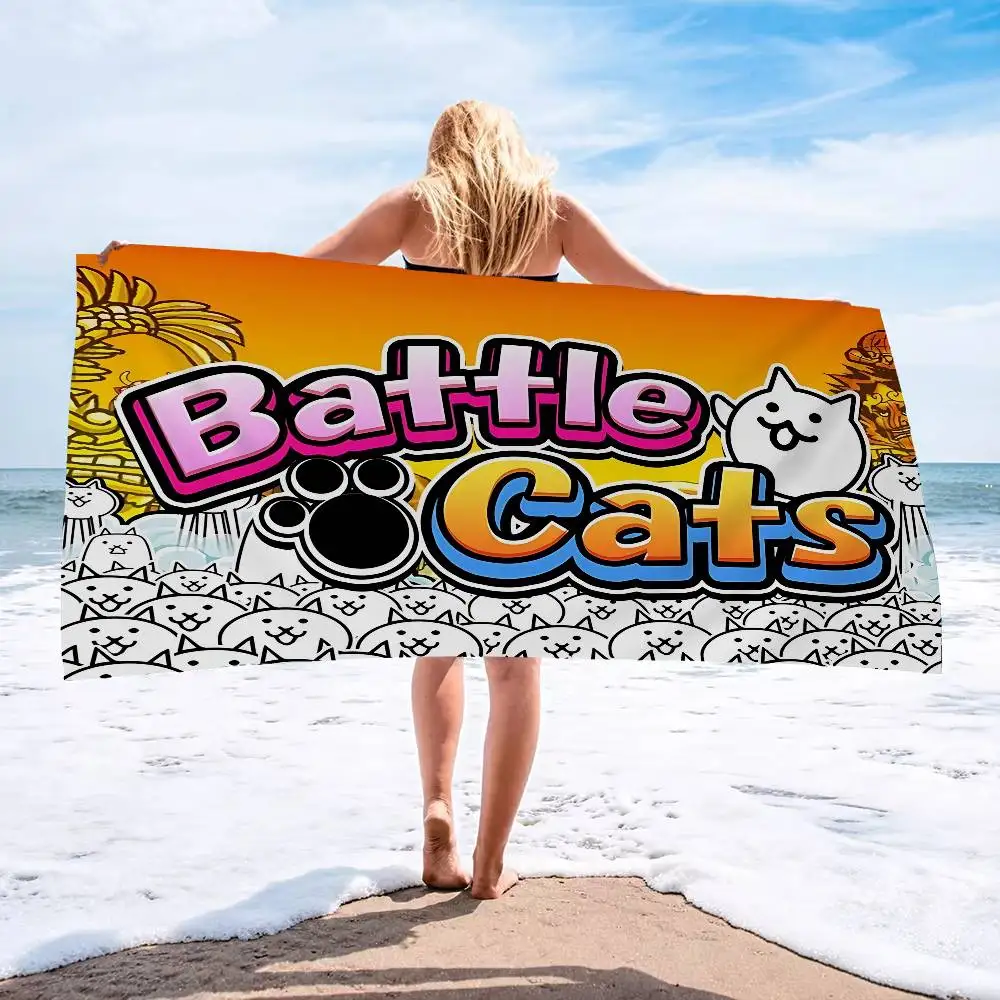 Cute Battle Cats Anime Beach Swimming Towel Soft Absorbent Washcloth Children's Gifts for Kids Travel Camping Gym