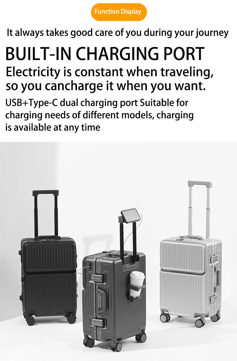 BunnyFly Trolley Case With Wheels Boarding Box 20/24 inch Travel Suitcase Large Size Luggage Men Carry-On Luggage Laptop Bag
