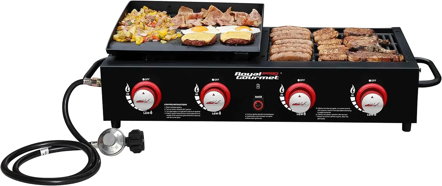 

4-Burner Tailgater Grill Griddle Combo Portable Propane Gas Grill Griddle 2-in-1 Combo Design for Backyard Outdoor BBQ Cooking