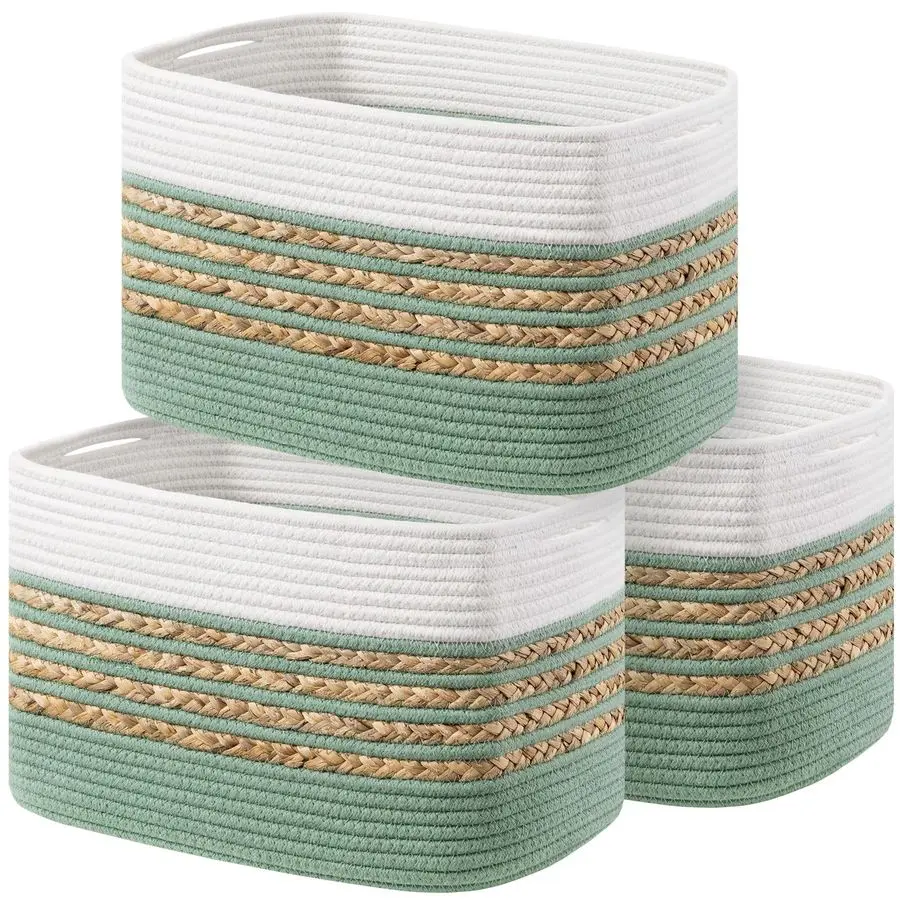 

3 упаковки корзин для организации, тканые корзины для хранения игрушек и полотенец, прямоугольная корзина из хлопчатобумажной веревки с ручками, 14 л x 8 Вт x9H