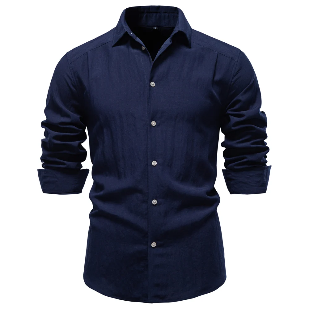 

Solid Color Long Sleeve Cotton Shirt for Men Button Down Linen Blend Soft Casual Spring Autumn Daily Wear Shirt