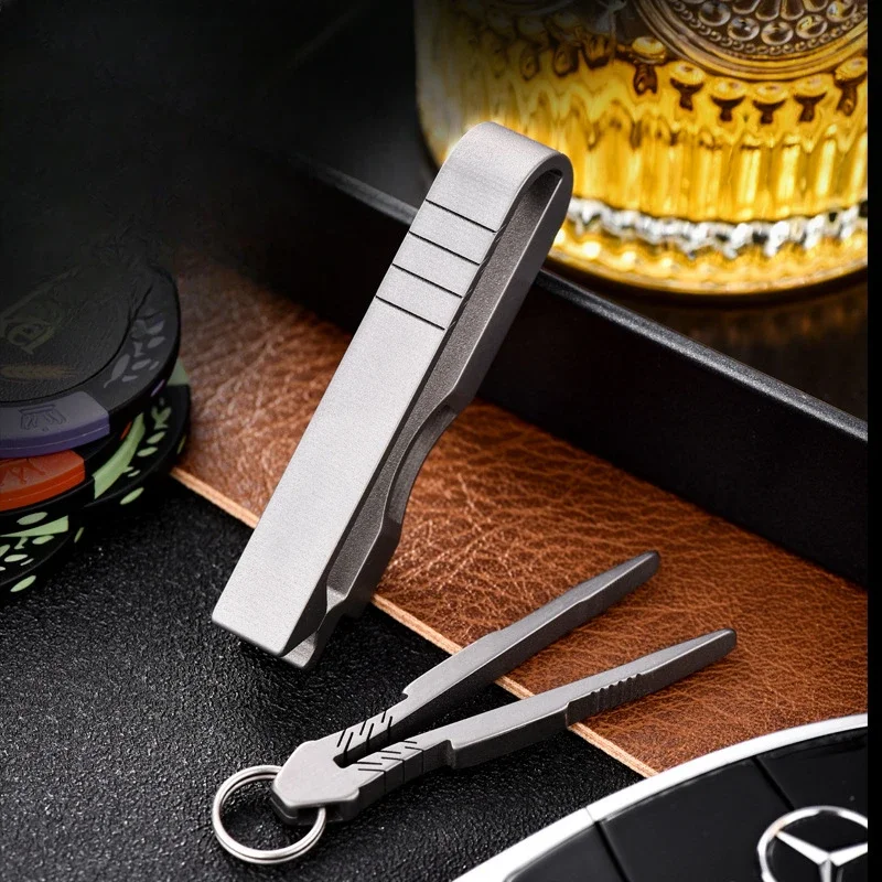 Quick Detachable Titaniums Alloy keychain Tweezers Pocket Maintenance Tool Waist Hang Small Tweezer Survival Tool