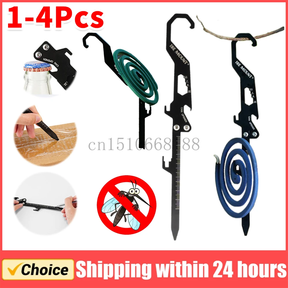 1-4Pcs Stainless Steel Mosquito Coil Holder Outdoor Multifunctional Tool Bottle Opener Measuring Ruler Foldable Insert