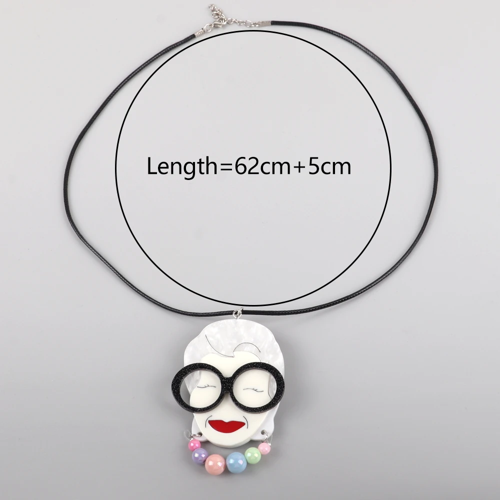 New Cartoon Large Glasses Lady Celebrity Pendant Necklaces for Women Acrylic Wear Beads Collar Granny Choker Necklaces Jewelry