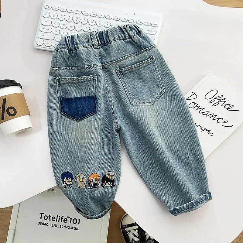 Children\'s Spring Embroidered Pants 2024 New Handsome Boys Versatile Soft Jeans Baby Spring Autumn Korean Edition Pants Trousers