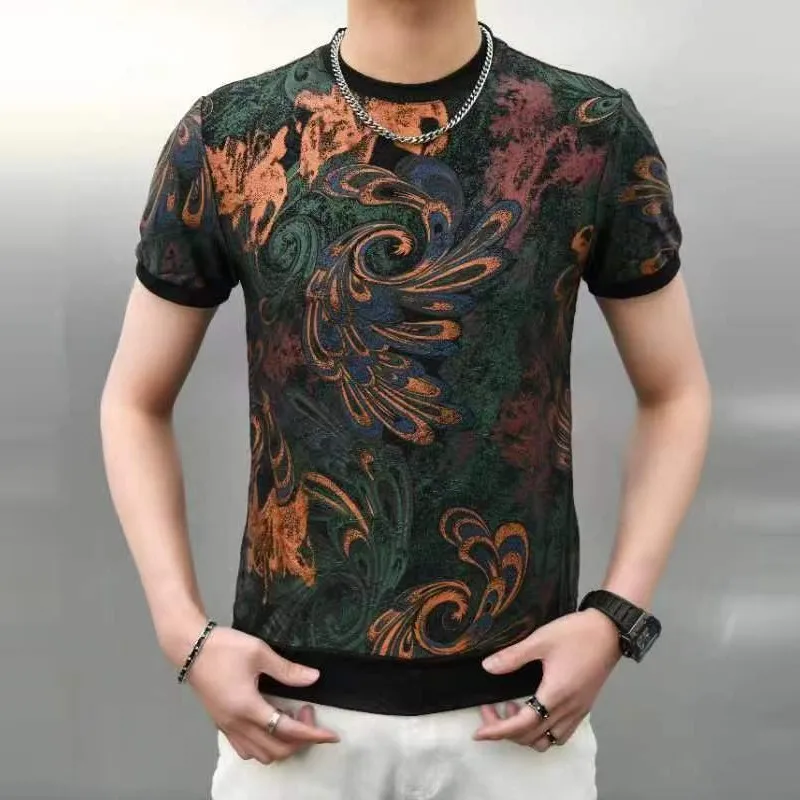 

Colorful Printed T-shirt for Men Summer Short Sleeve Casual T-shirts O-neck Tops Tees Mesh Breathable Streetwear Social T-shirts