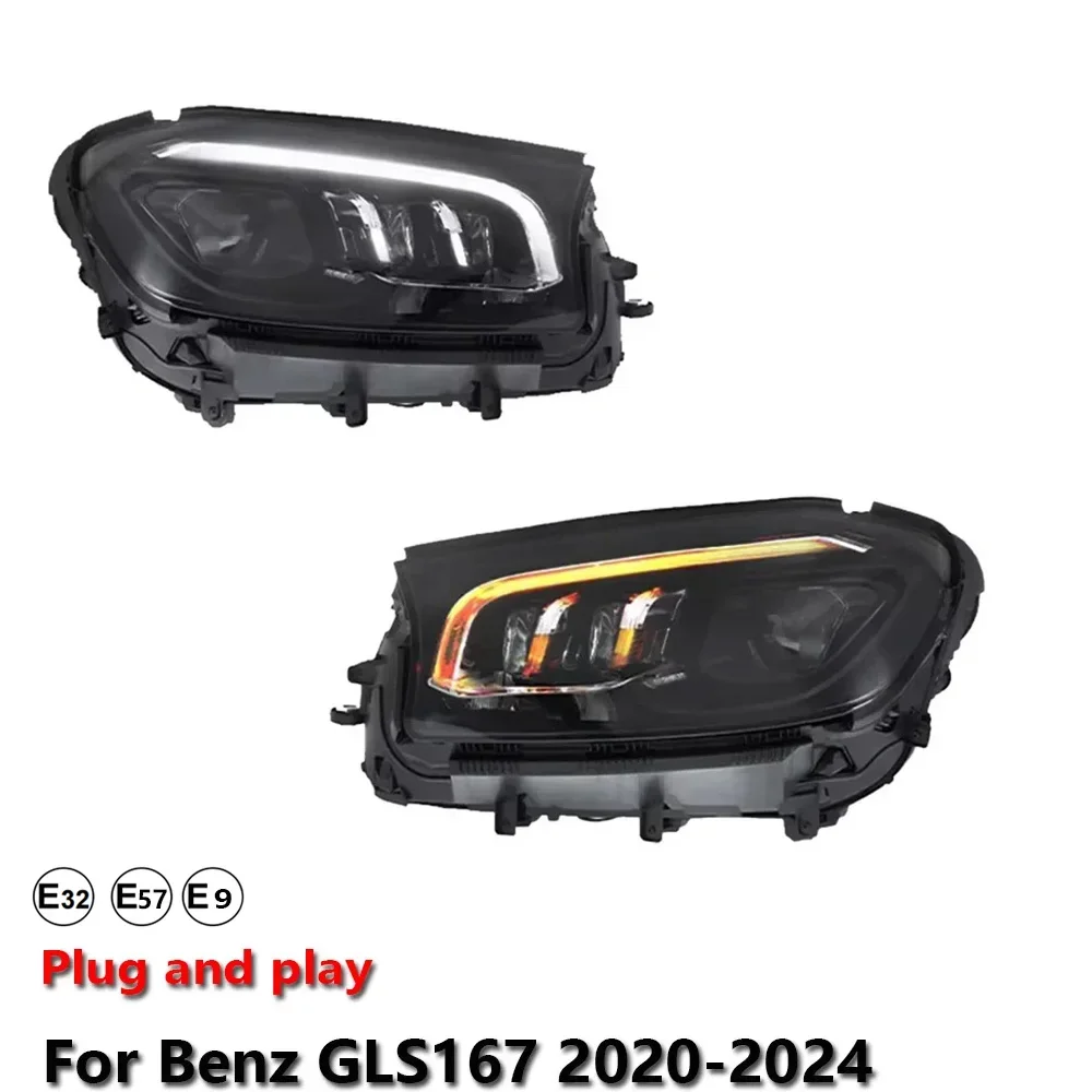 KQX Car Accessories LED Headlight Light For Benz GLS167 2020-2024 DRL Projector Front Headlamp Brake Turn Signal Lamp Plug and P