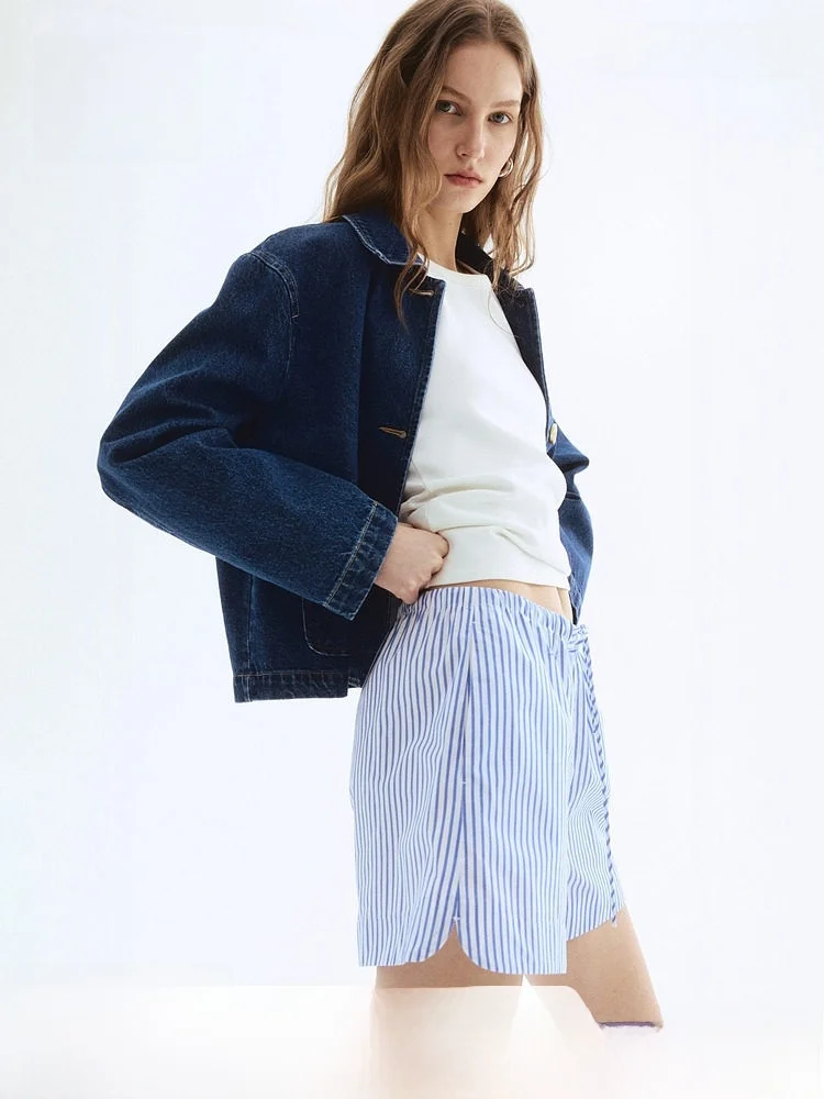 

Женские хлопковые стринги H&M, повседневные прямые брюки, свободный крой с талией, хлопок, 00% весенняя коллекция