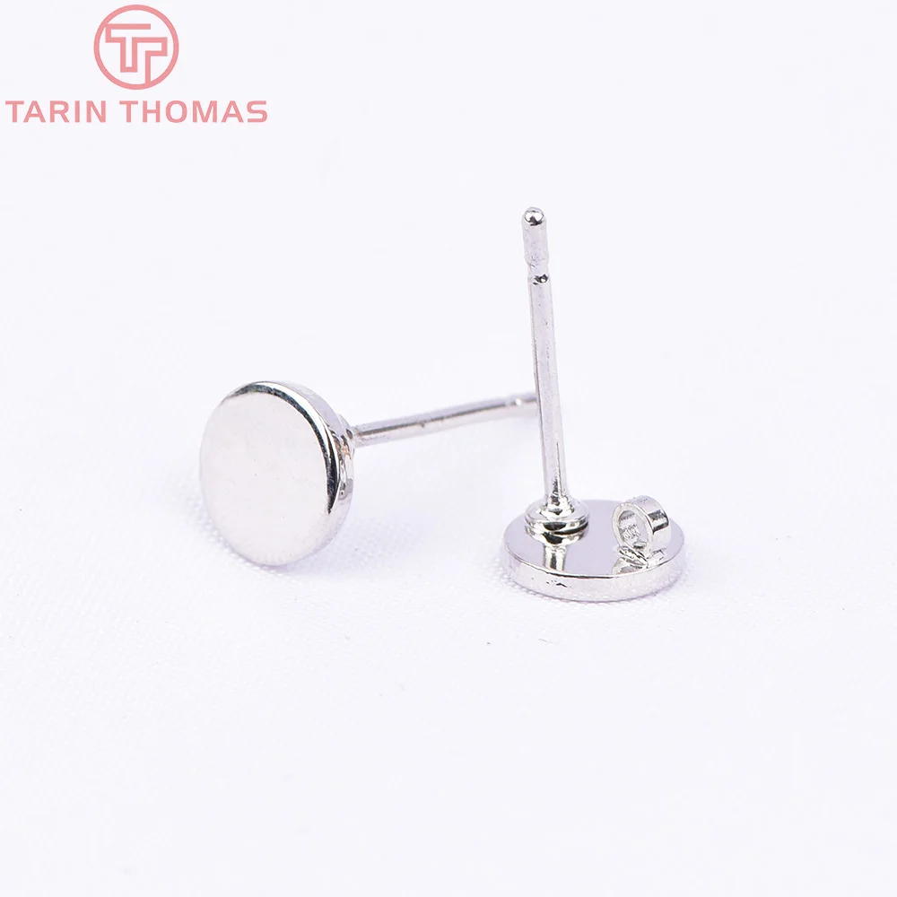 (2198) 10PCS 6x6MM 24K Gold Color Brass With Hooks Hole Round Stud Earrings Pins High Quality Jewellery Accessories