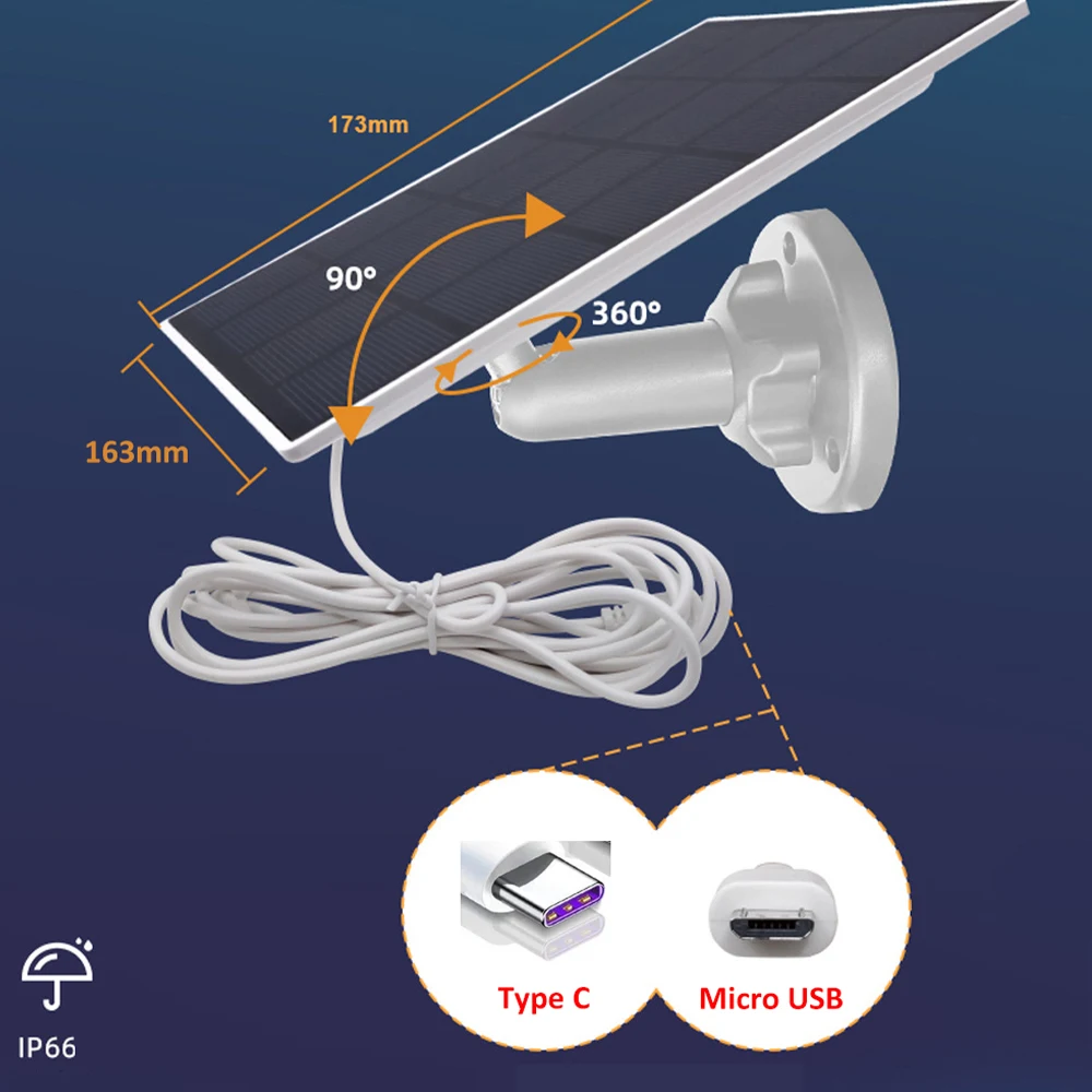 5W Solar Panel with 3M Cable 10FT Compatible for Rechargeable Battery Cameras Power Bank Mobile Phone with Micro USB Type C