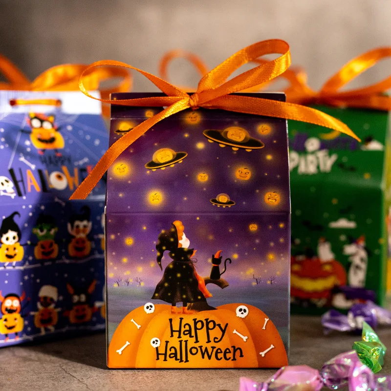 12pcs Halloween Gift Box Cartoon Pumpkins Candy Cookie Packaging Paper Boxes Happy Halloween Eve Party Supplies Decoration Mixed