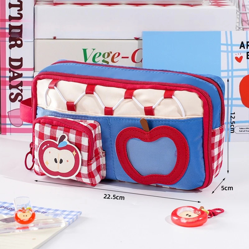 Leuke Apple Etui Esthetisch Kleurblok Ontwerp Grote Tas voor Pennen Make-up Briefpapier Organizer voor Schoolmeisjes