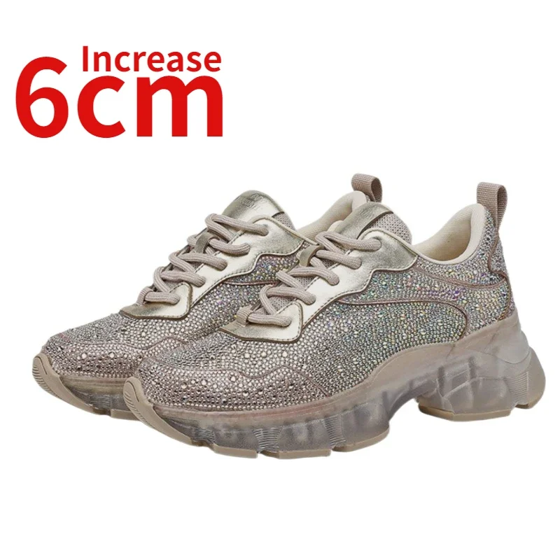 European/American Trendy Dad's Shoes Women Increased 6cm Spring/autumn Water Diamond Gradient Thick Platform Sports Casual Shoes