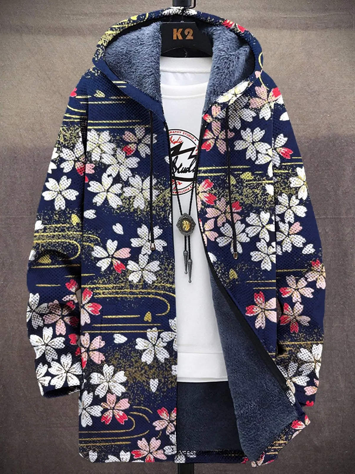 Colorful Flowers Print Unisex Plush Thick Long-Sleeved Sweater Cardigan Coat Hoodies Fleece Lined Full Zipper Sweater Coats