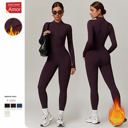 Macacão de ioga feminino de peça única, leggings de manga comprida, macacão de esqui quente, bodysuit elástico de ciclismo, vestuário exterior inverno e outono