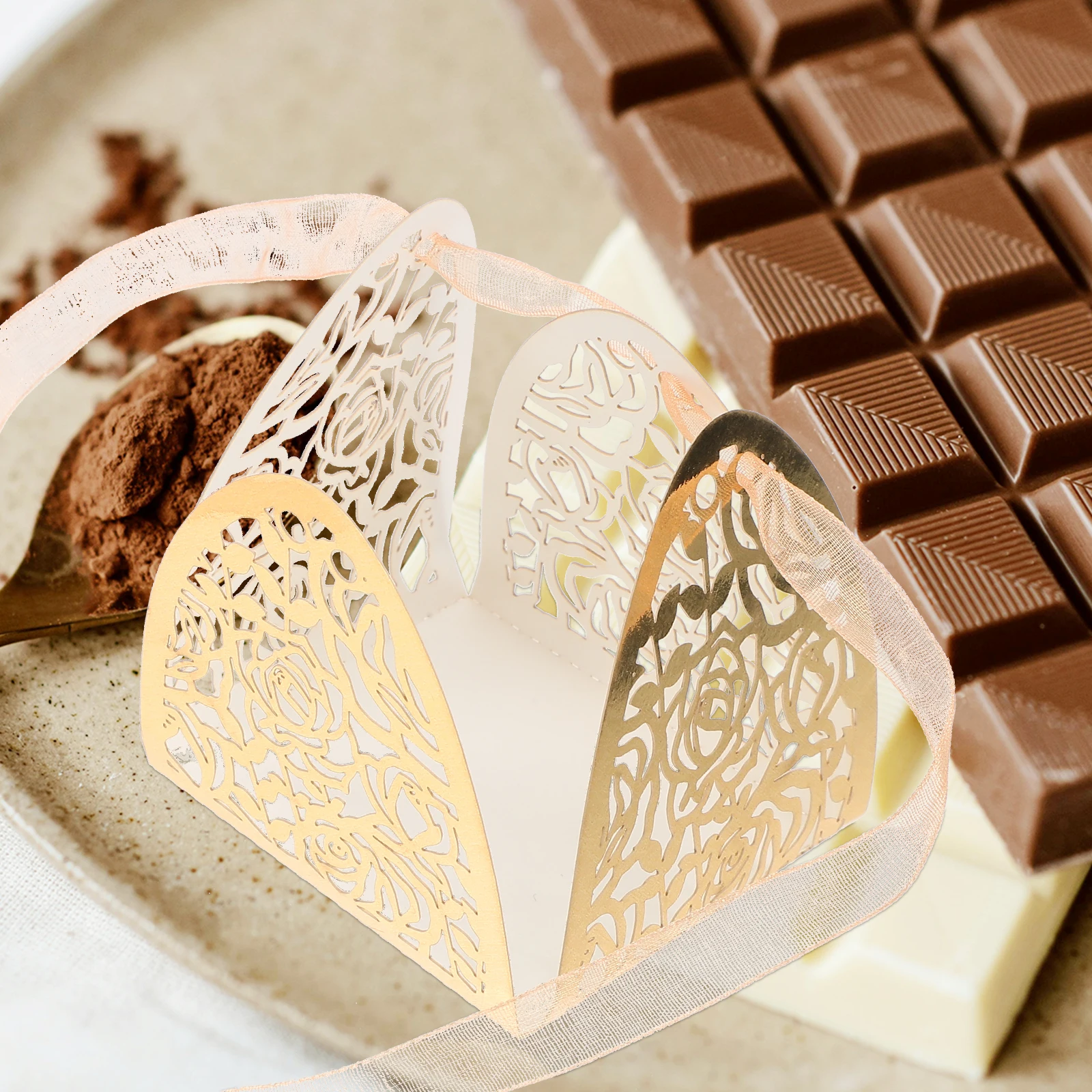 

50pcs Chocolate Trays Hollow Rose Paper Cups Candy Wrappers Decorative Packaging Party Weddings Truffle Cups Kitchen Bar