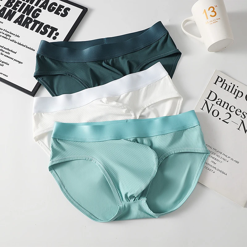 Ice Silk Sexy Underwear Men Seamless Breathable U Bulge Pouch Panties Male Solid Color Mid Waist Quick Drying Underpants Cuecas
