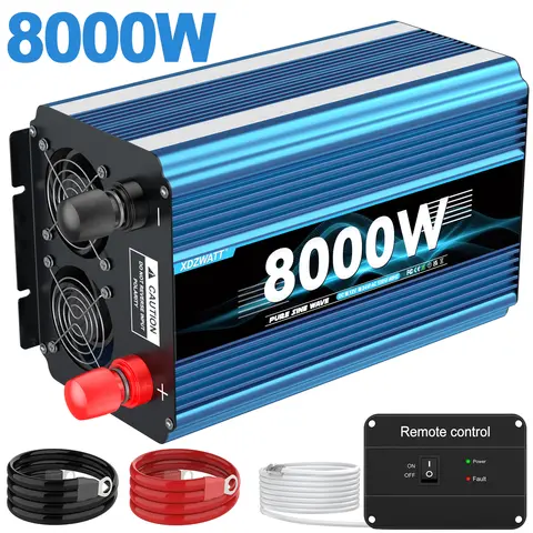 8000W Peak Power Inverter 3000W Pure Sine Wave DC 12V 24V To AC 120V with Remote Control and USB LCD Display Vehicles RV Boat