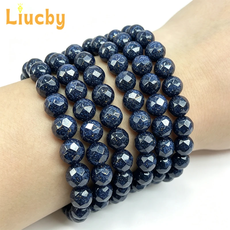 Facettierte dunkelblaue Sandstein-Natursteinperlen, 15 Zoll, Großhandel, 4/6/8/10/12 mm, DIY-Ohrringe, Armbänder, Halsketten für die Schmuckherstellung – Detail 5