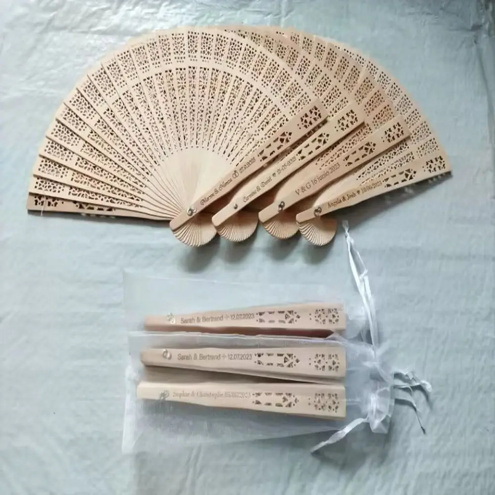 

50Pcs Personalized Engraved Wood Folding Hand Fan Wooden Fold Fans Customized Wedding Party Gift Decor Bridal Shower Gift Favor