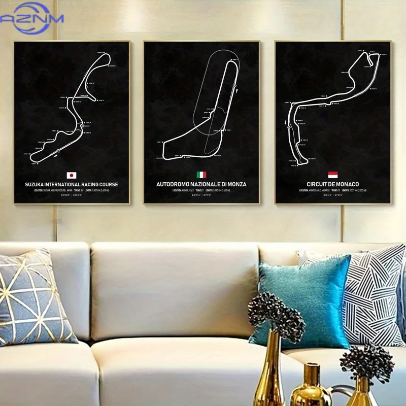 3pcs Set of Racing Canvas Posters - Retro Abstract Art, And Odorless Prints, Suitable for Living Room, Bedroom, Office Decor -