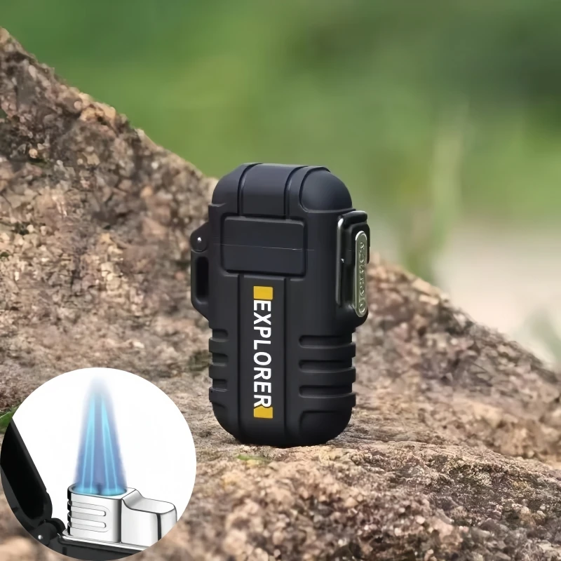 

Outdoor Waterproof Strap Hanging Rope Lighter Portable Straight Forward Blue Flame Lighter Turbo Cigar Lighter Men's Gift