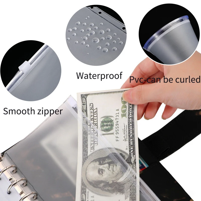 

8PCS PVC Binder Pocket Cash Envelopes A5 A6 A7 Zipper Folders Pouches Money Organizer Budget Document Filing Loose Leaf Inserts